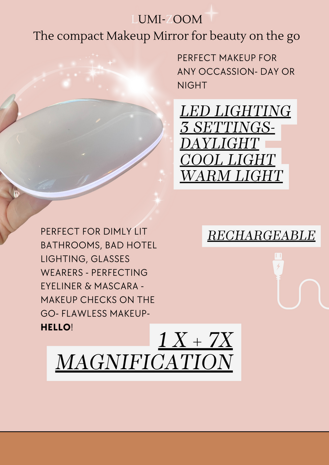 PREORDER 7X Glowlux Lumi-Zoom Compact Makeup Mirror